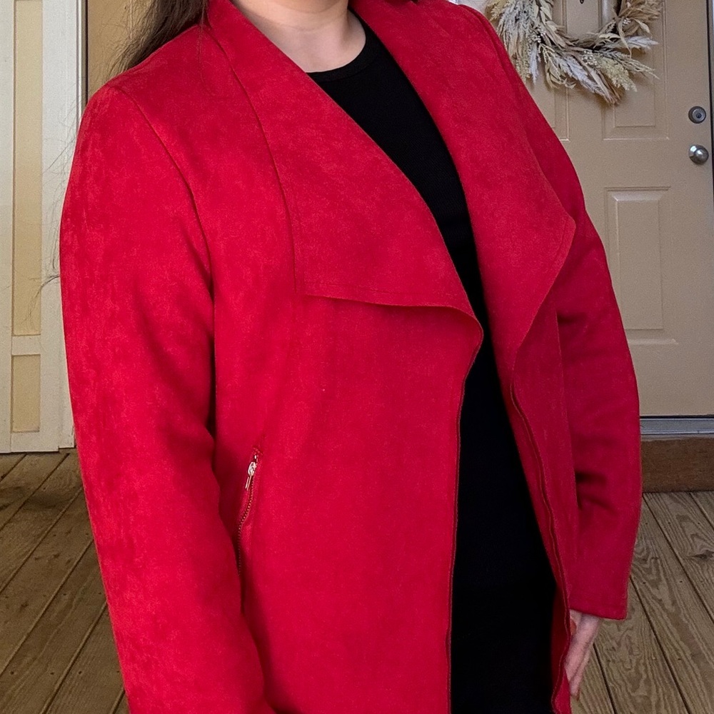 Microsuede Open Front Jacket New M Red Kirundo - Picture 11 of 13